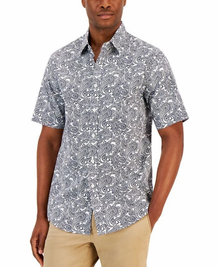 Casual Button-Down Shirts * | Club Room Men'S Dramatic Paisley Refined Woven Short-Sleeve Shirt, Created For Macy'S Navy Blue Combo