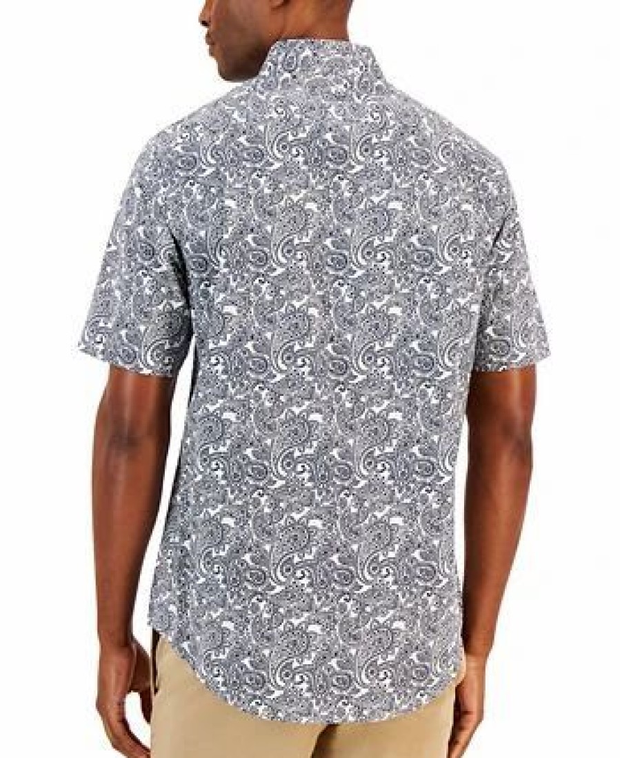 Casual Button-Down Shirts * | Club Room Men'S Dramatic Paisley Refined Woven Short-Sleeve Shirt, Created For Macy'S Navy Blue Combo