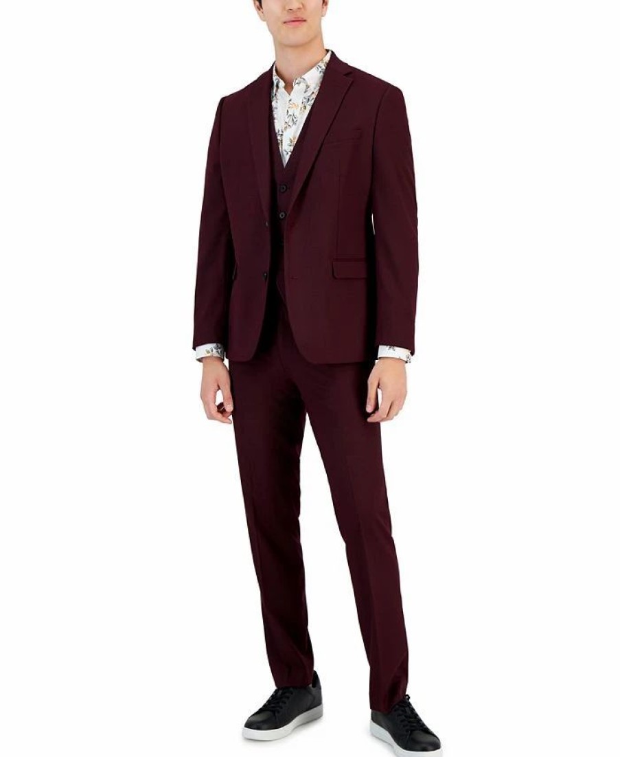 Suits & Tuxedos * | Bar Iii Men'S Slim-Fit Solid Vested Suit Separates, Created For Macy'S Burgundy