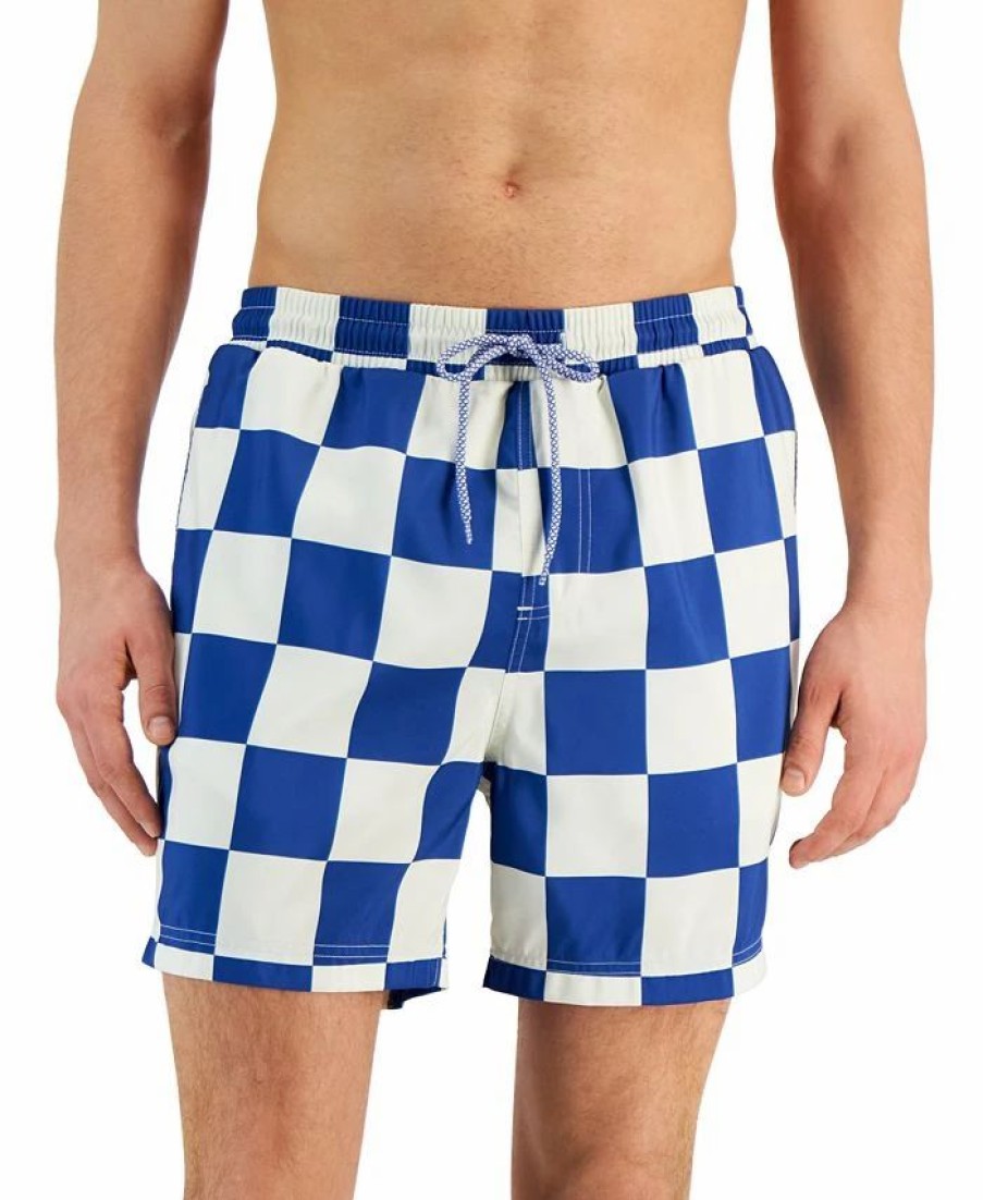 Swimwear * | Inc International Concepts Men'S Dio Quick-Dry Checker-Print 5 Swim Trunks, Created For Macy'S Beaucoup Blue