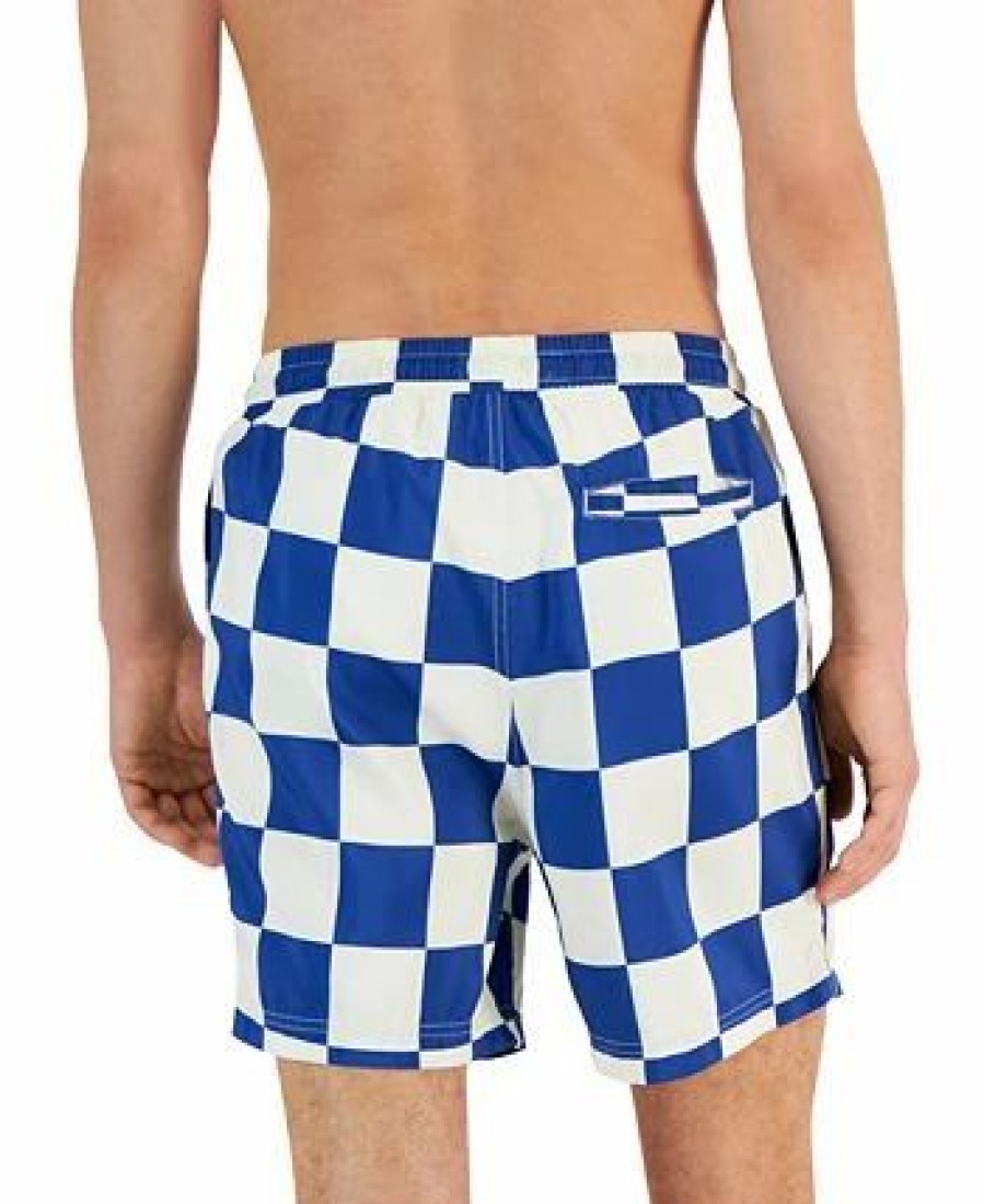 Swimwear * | Inc International Concepts Men'S Dio Quick-Dry Checker-Print 5 Swim Trunks, Created For Macy'S Beaucoup Blue