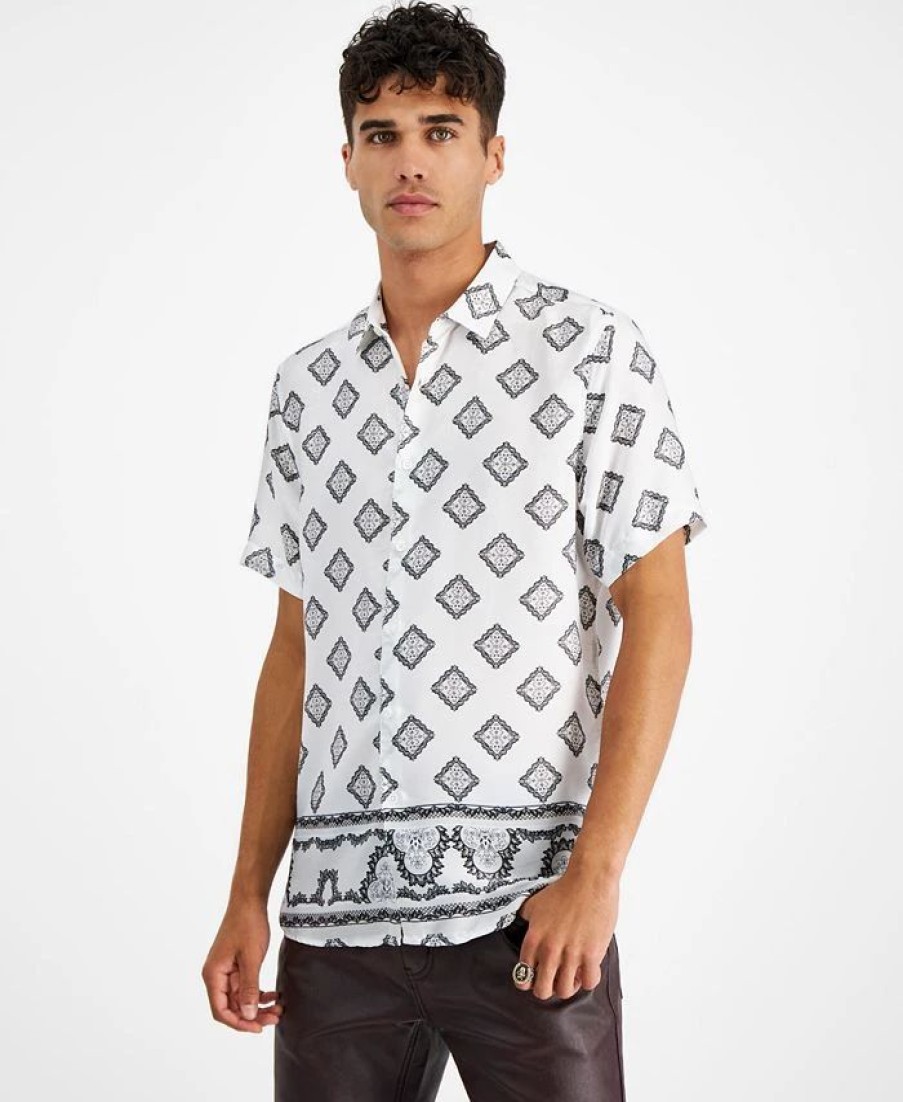 Casual Button-Down Shirts * | Inc International Concepts Men'S David Classic-Fit Printed Button-Down Shirt, Created For Macy'S Black/White