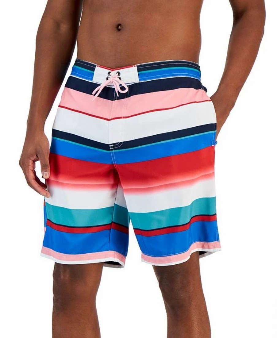 Swimwear * | Club Room Men'S Chroma Stripe E-Board Swim Trunks, Created For Macy'S