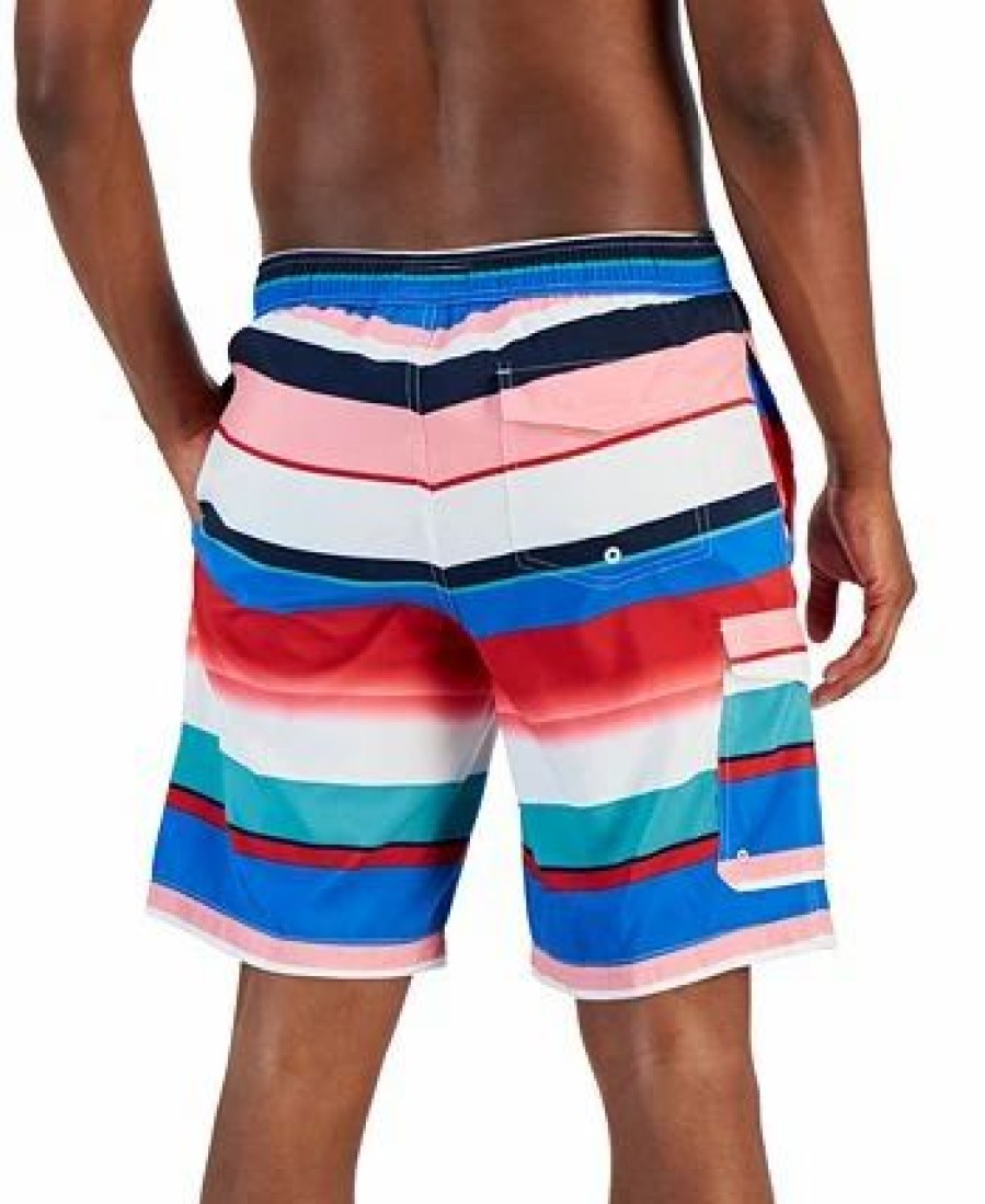 Swimwear * | Club Room Men'S Chroma Stripe E-Board Swim Trunks, Created For Macy'S