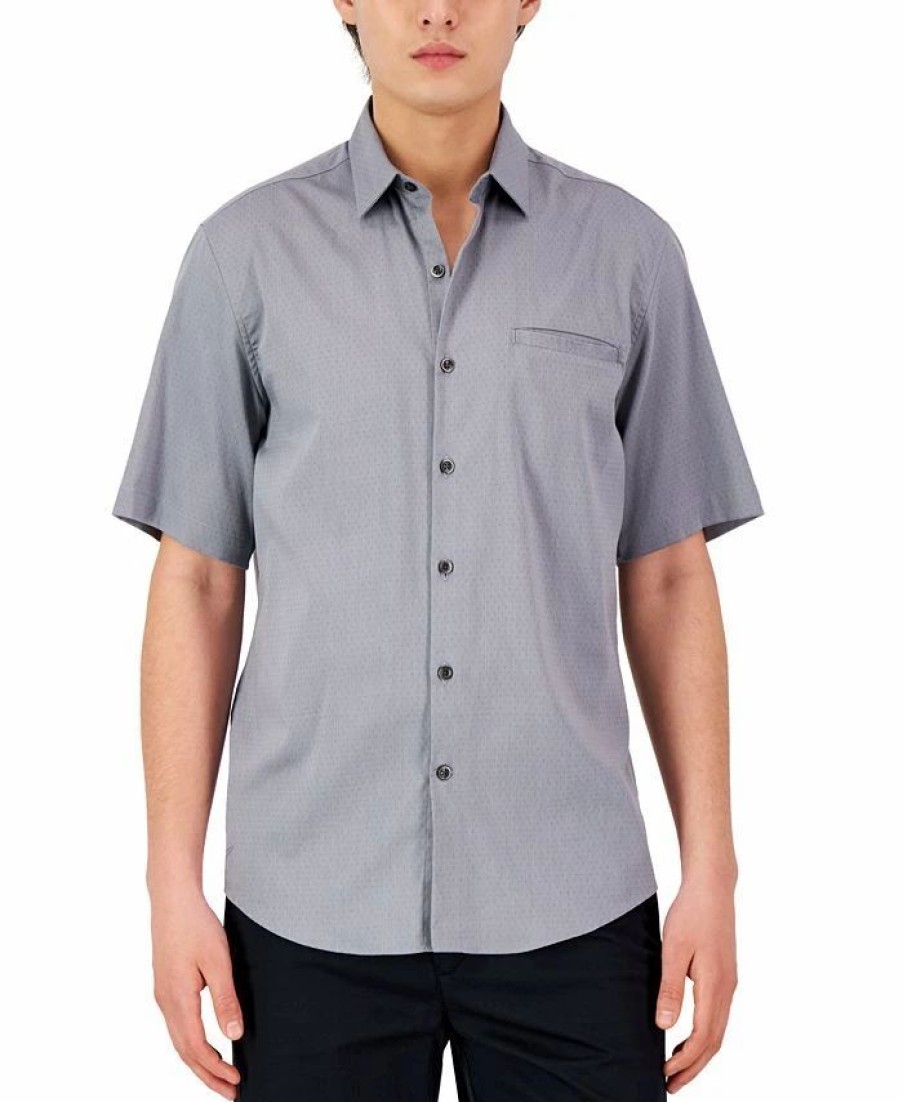 Casual Button-Down Shirts * | Alfani Men'S Short-Sleeve Modern Stretch Dobby Shirt, Created For Macy'S