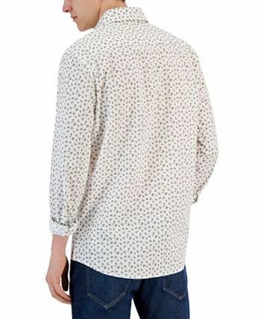 Casual Button-Down Shirts * | Michael Kors N'S Slim-Fit Stretch Small Field Print Long-Sleeve Button-Up Shirt Sage Olive