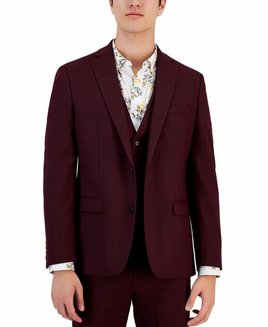 Suits & Tuxedos * | Bar Iii Men'S Slim-Fit Solid Suit Jacket, Created For Macy'S Burgundy