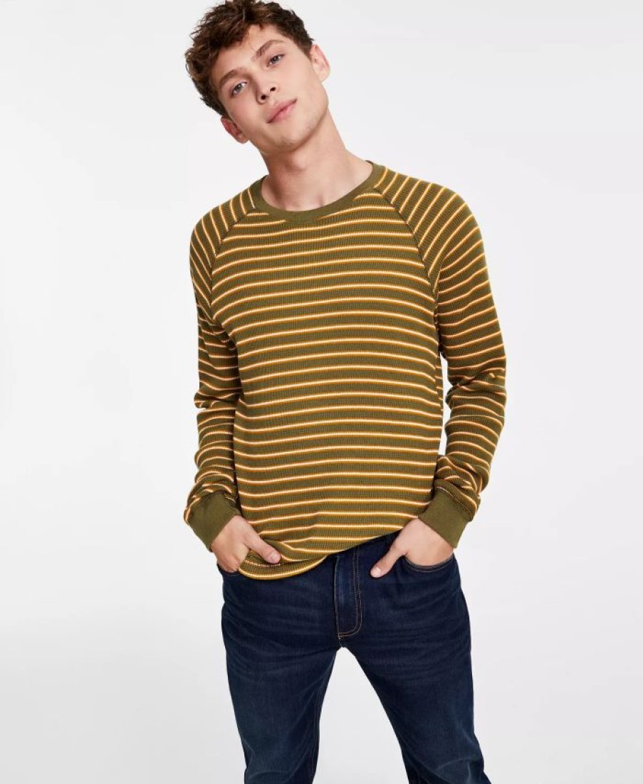 Casual Button-Down Shirts * | Sun + Stone Men'S Striped Thermal Long-Sleeve Shirt, Created For Macy'S