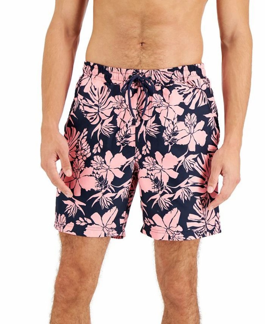 Swimwear * | Club Room Men'S Breezy Leaves Swim Trunks, Created For Macy'S