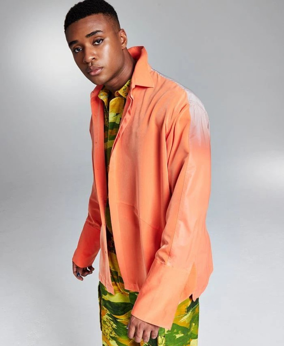 Casual Button-Down Shirts * | And Now This 5:31 By Jerome Lamaar Men'S Reflective Long-Sleeve Button-Up Shirt Created For Macy'S True Pumpkin