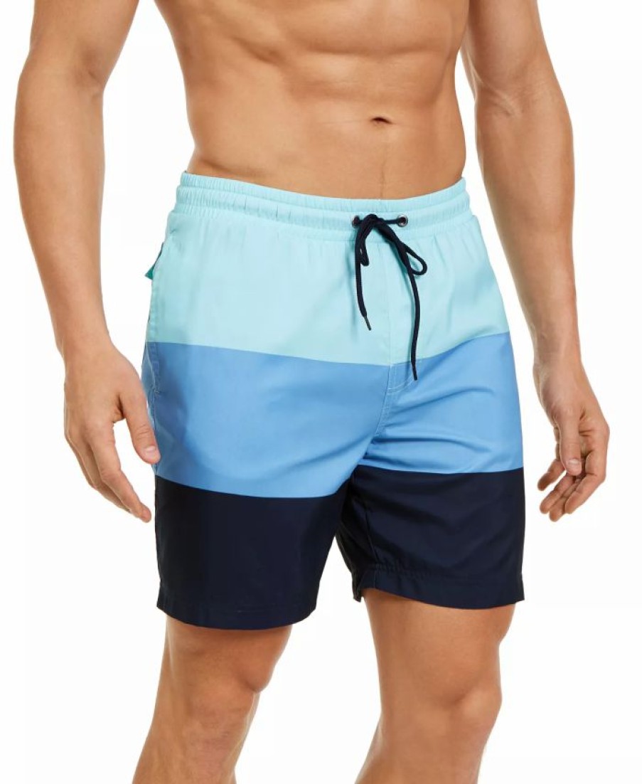 Swimwear * | Club Room Men'S Colorblocked 7 Swim Trunks, Created For Macy'S