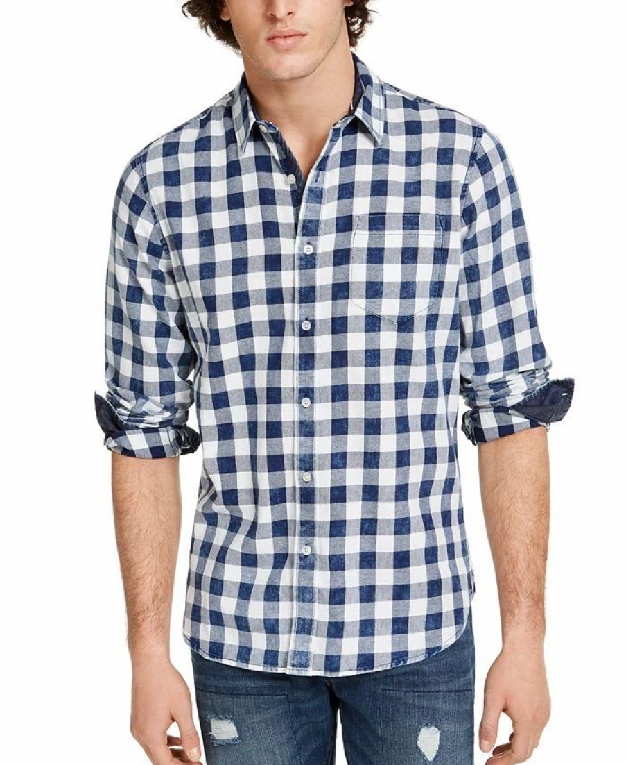 Casual Button-Down Shirts * | Sun + Stone Men'S Washed Banarama Check Shirt, Created For Macy'S Washed Indigo