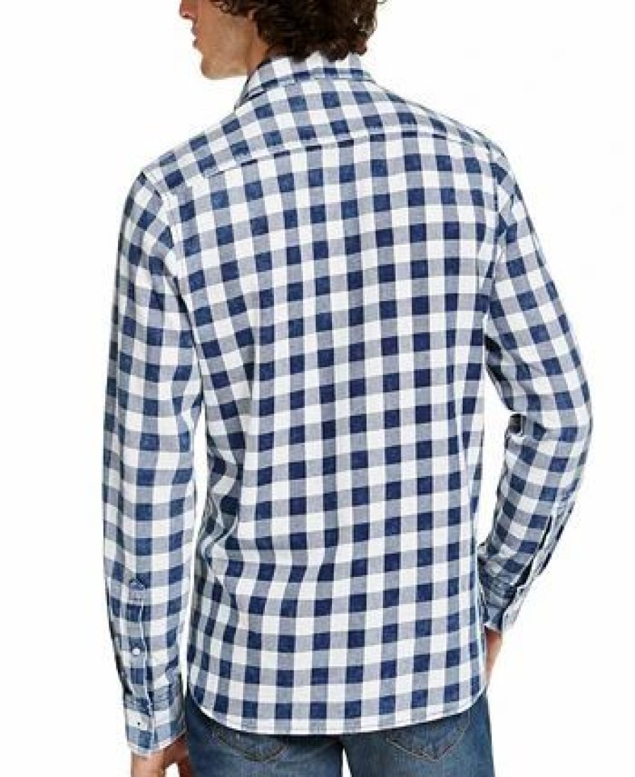 Casual Button-Down Shirts * | Sun + Stone Men'S Washed Banarama Check Shirt, Created For Macy'S Washed Indigo