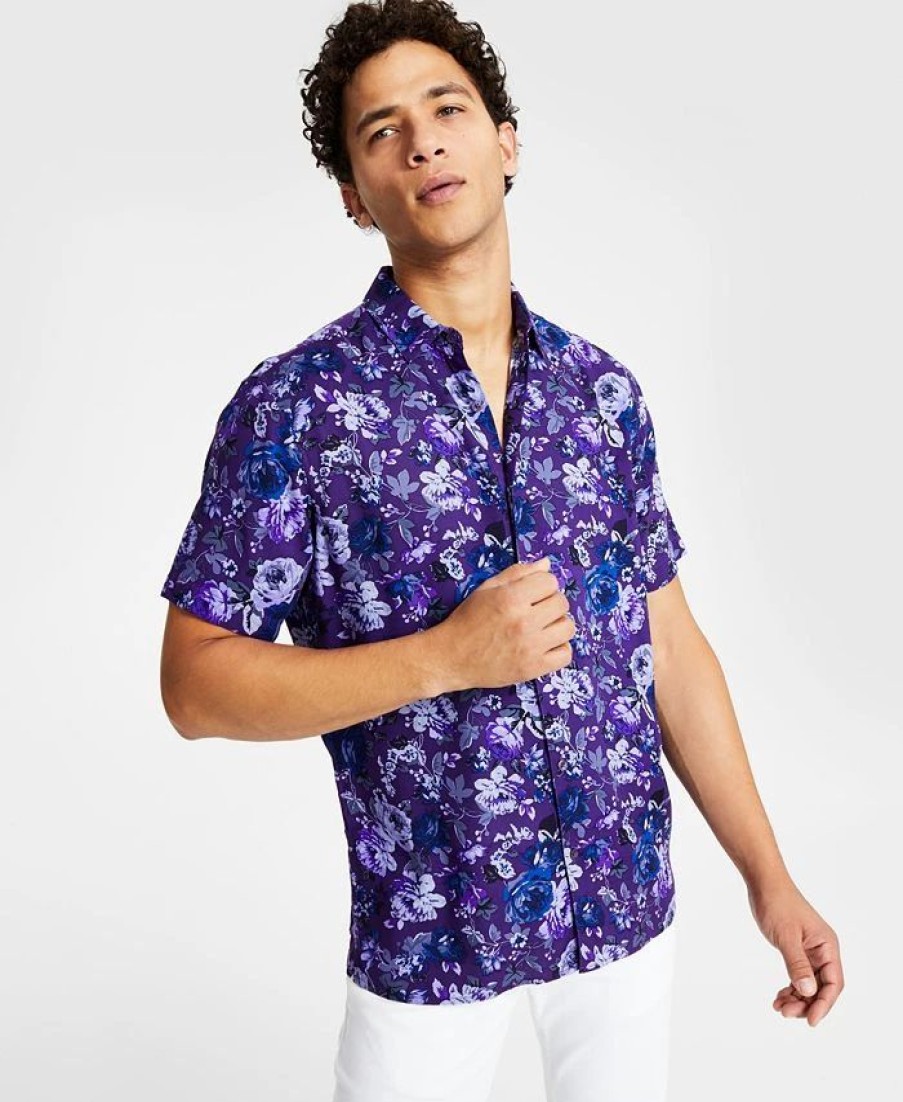 Casual Button-Down Shirts * | Inc International Concepts Men'S Rosco Classic-Fit Floral-Print Button-Down Shirt, Created For Macy'S Deep Purple