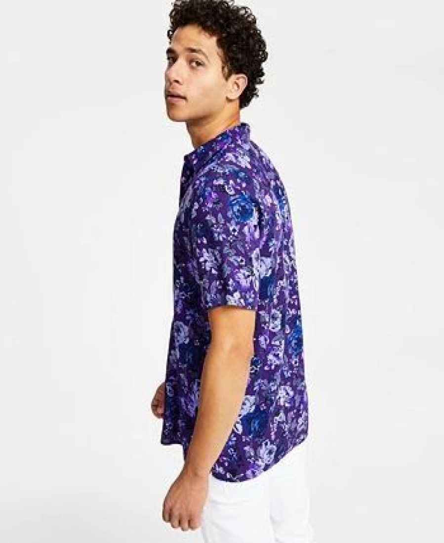 Casual Button-Down Shirts * | Inc International Concepts Men'S Rosco Classic-Fit Floral-Print Button-Down Shirt, Created For Macy'S Deep Purple