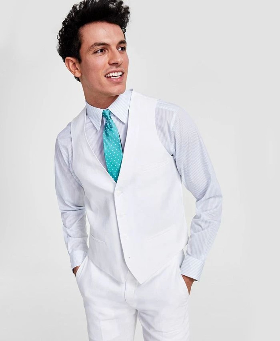 Suits & Tuxedos * | Bar Iii Men'S Slim-Fit Textured Linen Suit Separate Vest, Created For Macy'S