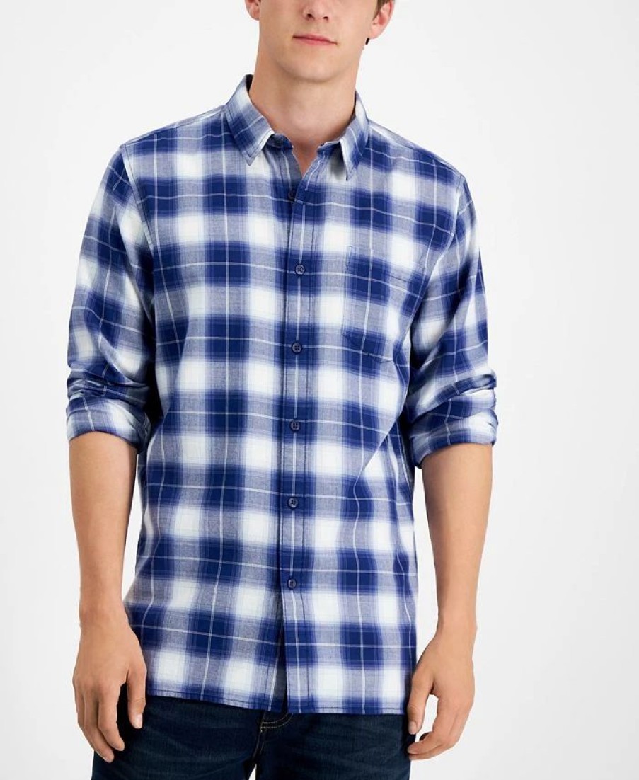 Casual Button-Down Shirts * | Sun + Stone Men'S Will Plaid Shirt, Created For Macy'S Pompador Blue