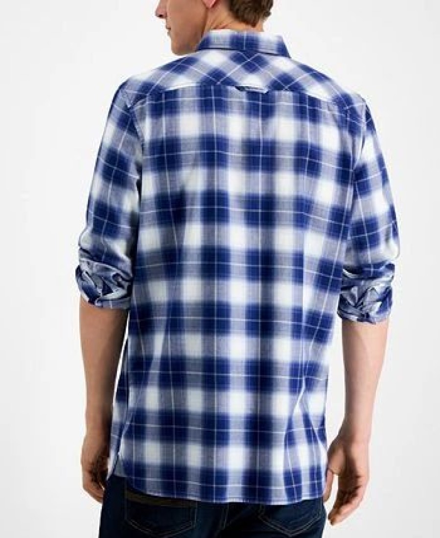 Casual Button-Down Shirts * | Sun + Stone Men'S Will Plaid Shirt, Created For Macy'S Pompador Blue