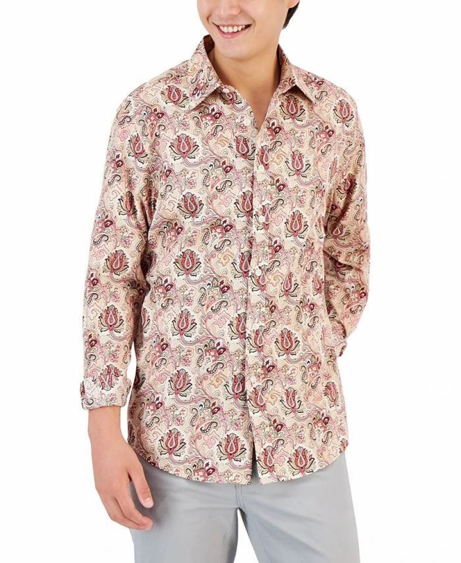 Casual Button-Down Shirts * | Club Room Men'S Everly Paisley Shirt, Created For Macy'S Beige/Khaki