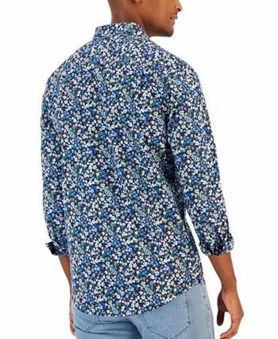 Casual Button-Down Shirts * | Club Room Men'S Rada Classic-Fit Floral-Print Button-Down Poplin Shirt, Created For Macy'S Navy Blue Combo