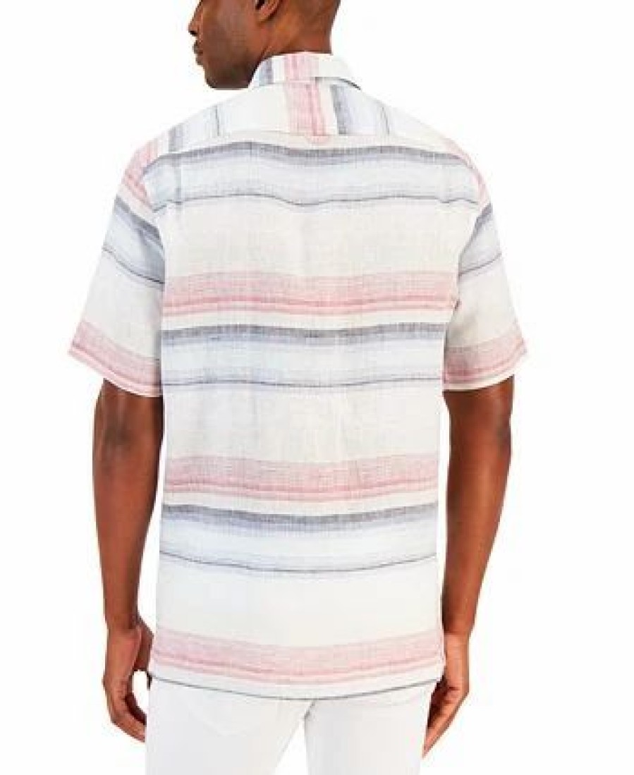 Casual Button-Down Shirts * | Club Room Men'S Darren Horizontal Striped Linen Short-Sleeve Shirt, Created For Macy'S Blue Chiffon