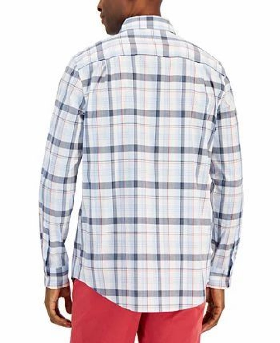 Casual Button-Down Shirts * | Club Room Men'S Regular-Fit Plaid Poplin Shirt, Created For Macy'S Bright White