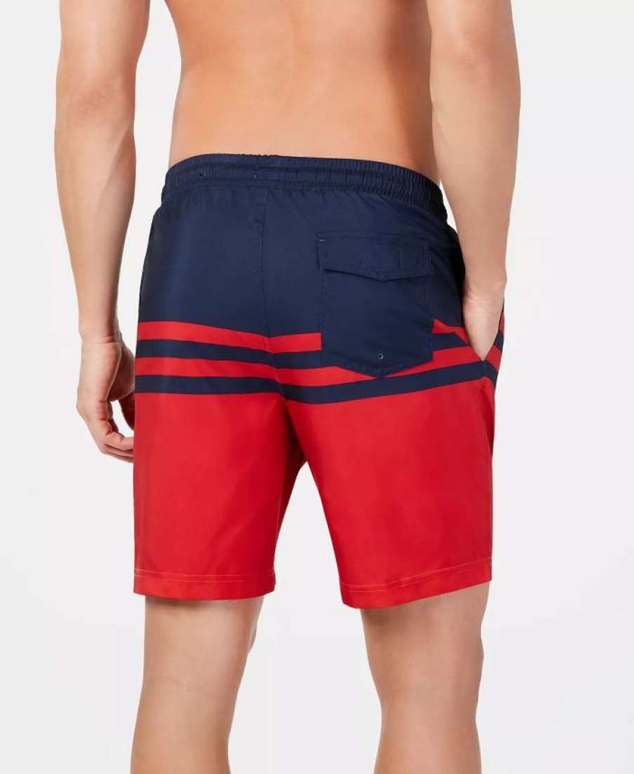 Swimwear * | Club Room Men'S Quick-Dry Performance Colorblocked Stripe 7 Swim Trunks, Created For Macy'S