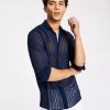 Casual Button-Down Shirts * | Inc International Concepts Men'S Long-Sleeve Sheer Vertical Striped Shirt, Created For Macy'S Basic Navy