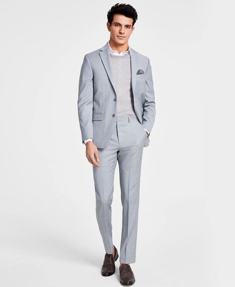 Suits & Tuxedos * | Bar Iii Men'S Skinny-Fit Sharkskin Suit Separates, Created For Macy'S Light Grey