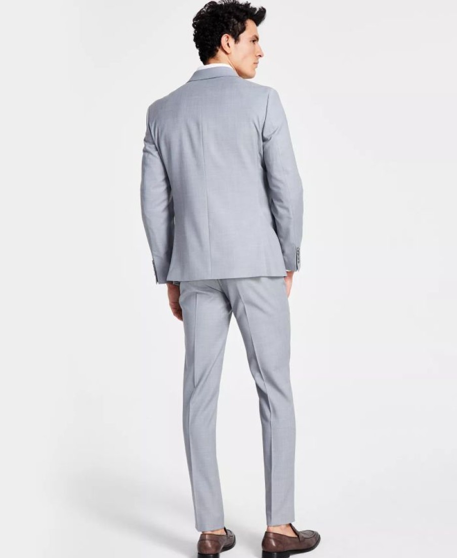 Suits & Tuxedos * | Bar Iii Men'S Skinny-Fit Sharkskin Suit Separates, Created For Macy'S Light Grey