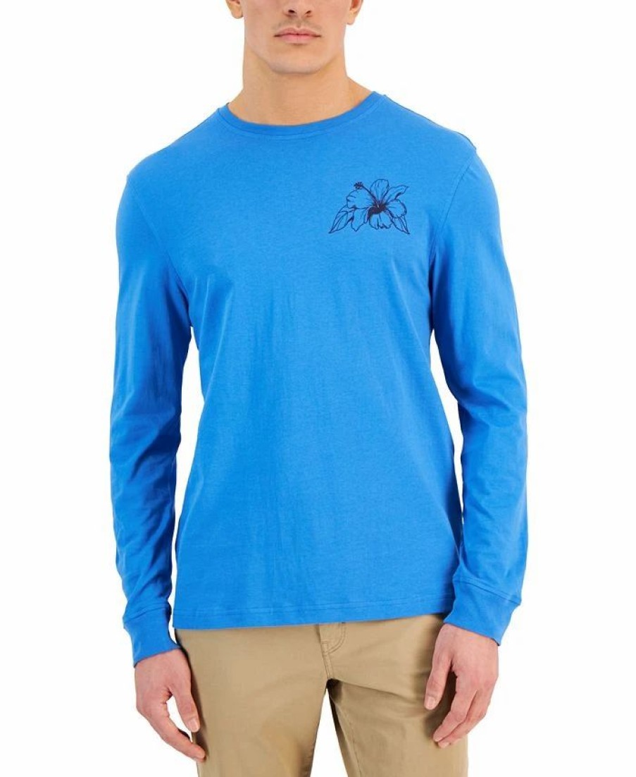 Casual Button-Down Shirts * | Club Room Men'S Tiki Lounge Classic-Fit Graphic Long-Sleeve T-Shirt, Created For Macy'S Cornflower Blue