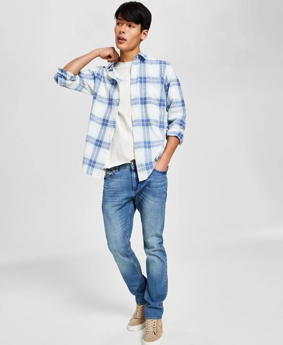 Casual Button-Down Shirts * | Sun + Stone Men'S Brock Classic-Fit Textured Plaid Button-Down Shirt, Created For Macy'S