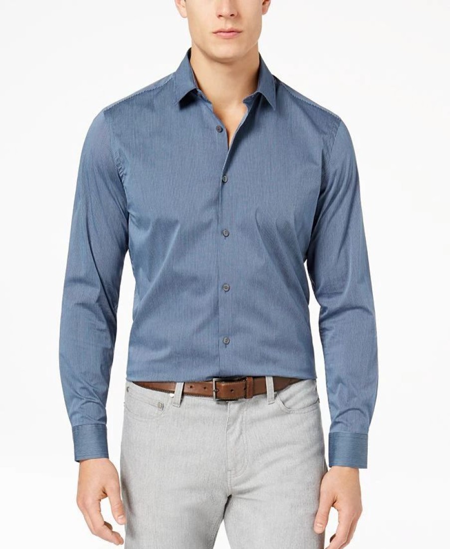 Casual Button-Down Shirts * | Alfani Men'S Stretch Modern Stripe Shirt, Created For Macy'S