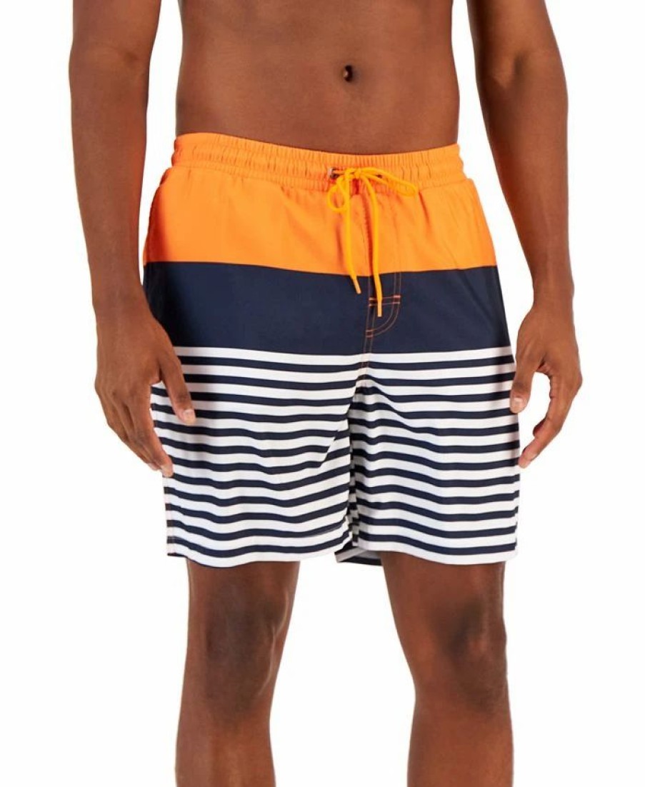 Swimwear * | Club Room Men'S Sporty Stripes 7 Swim Trunks, Created For Macy'S Exotic Orange