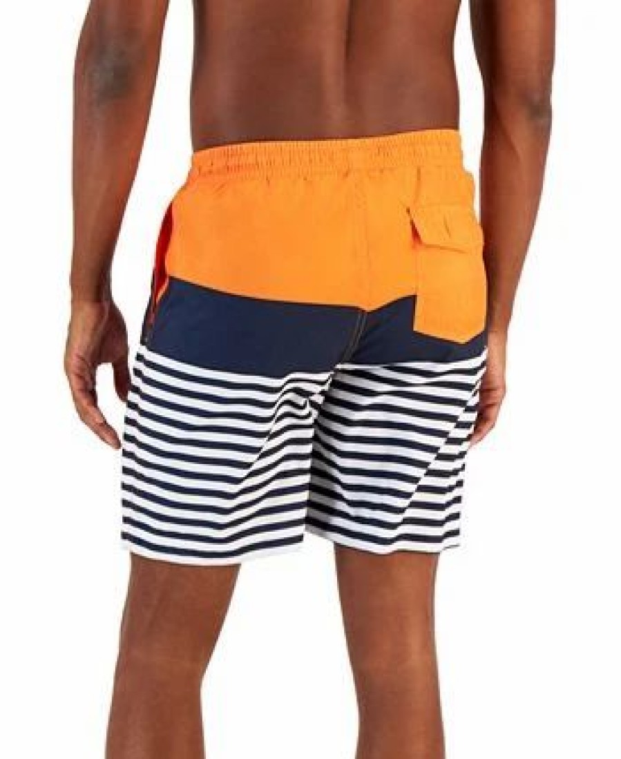 Swimwear * | Club Room Men'S Sporty Stripes 7 Swim Trunks, Created For Macy'S Exotic Orange