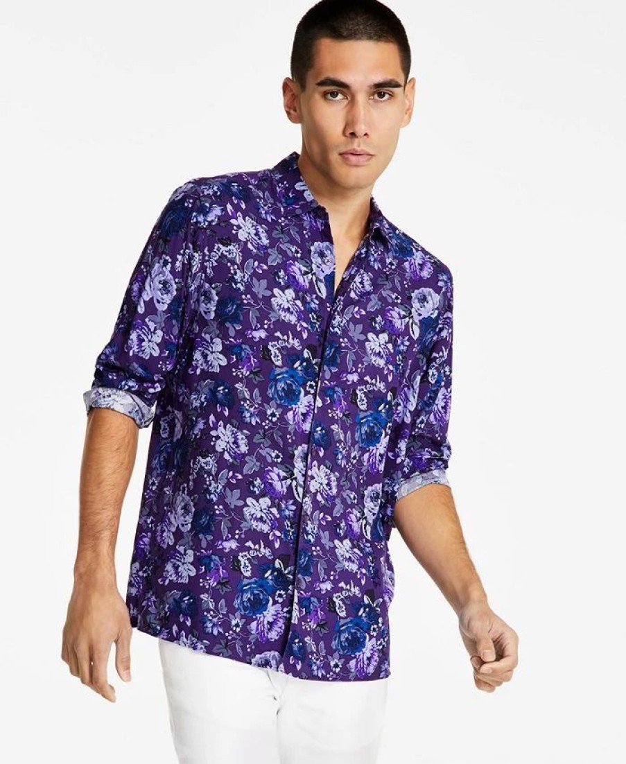 Casual Button-Down Shirts * | Inc International Concepts Men'S Rosco Short-Sleeve Floral Print Shirt, Created For Macy'S Deep Purple