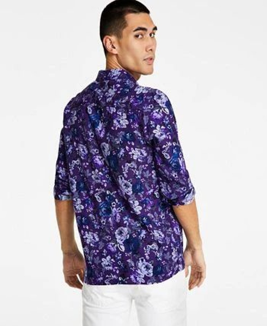 Casual Button-Down Shirts * | Inc International Concepts Men'S Rosco Short-Sleeve Floral Print Shirt, Created For Macy'S Deep Purple