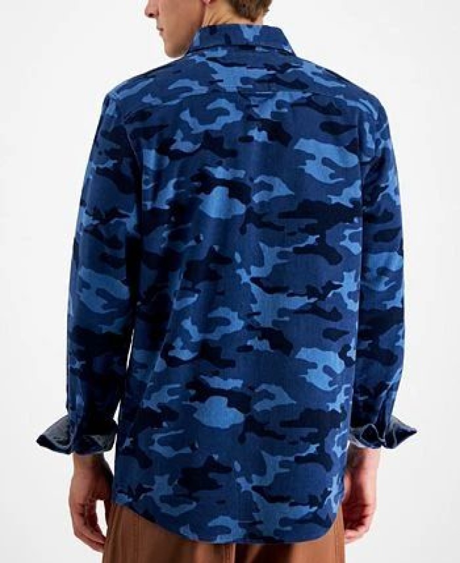 Casual Button-Down Shirts * | Sun + Stone Men'S Nolan Regular-Fit Camouflage Corduroy Shirt, Created For Macy'S Blue Combo